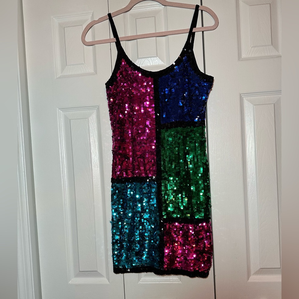 Vintage 80s A.J. Bari sequin multicolored dress